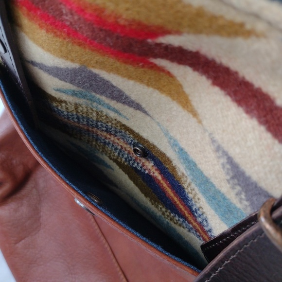 Pendleton Wyeth Trail Tote Open Top Wool & Leather Bag Southwest Aztec Print - Picture 5 of 15